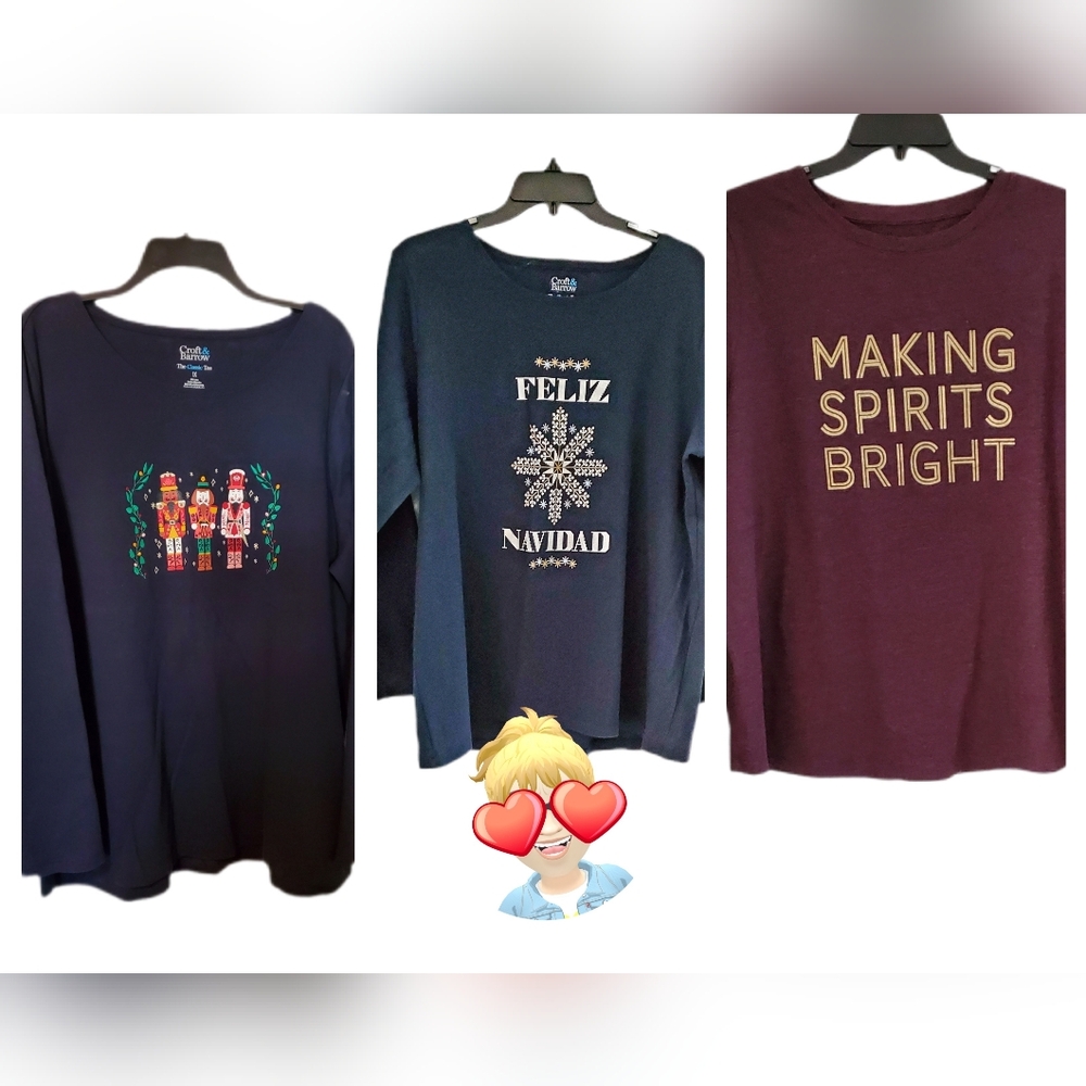 3 LIKE NEW Christmas shirts 1X long-sleeved